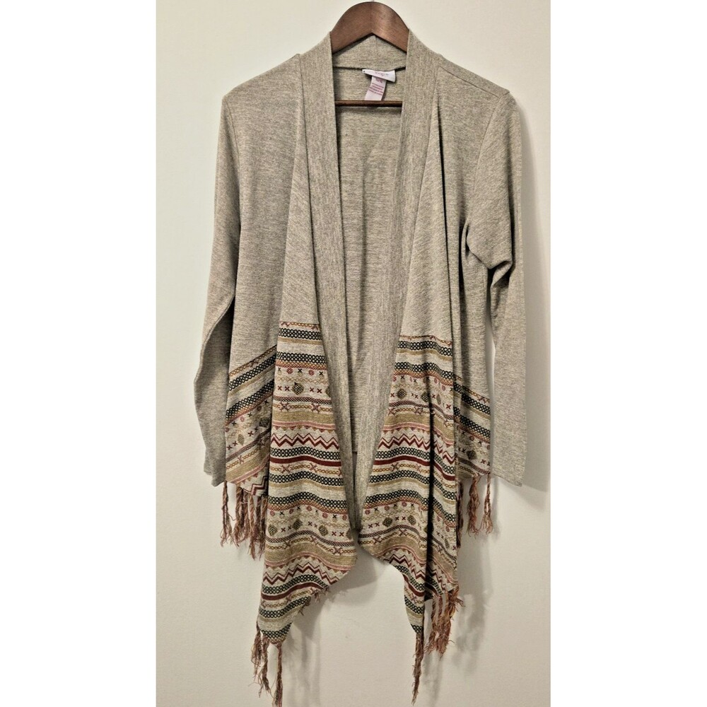Y2K Boho Fringe Asymmetric Cardigan Poncho 13/15 Fall Sweater Aztec Earthy Cozy